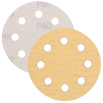 Schleifpapier, Schleifscheibe - Universal (gelb 125mm, 8-fach-gelocht, Latexbasis - 10er Pack P60