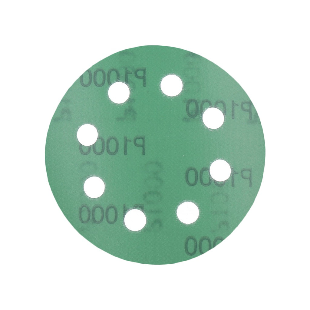 Produktbild Schleifscheibe - TP Schleifpapier, Schleifscheibe - Universal (grün 125mm, 8-fach-gelocht, Filmbasis - 10er Pack P1000