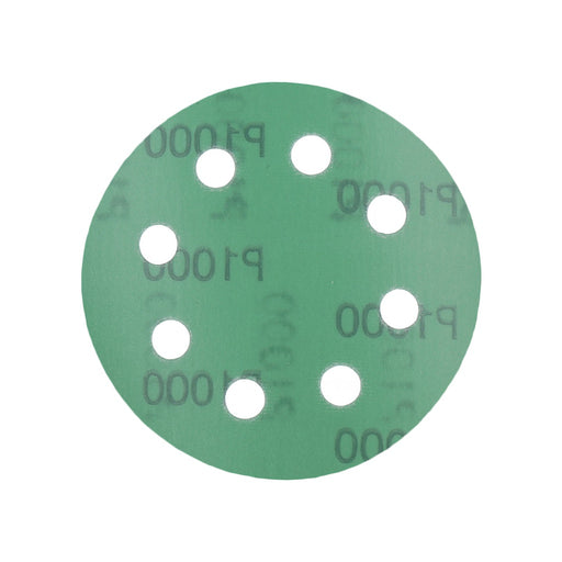 Produktbild Schleifscheibe - TP Schleifpapier, Schleifscheibe - Universal (grün 125mm, 8-fach-gelocht, Filmbasis - 10er Pack P1000