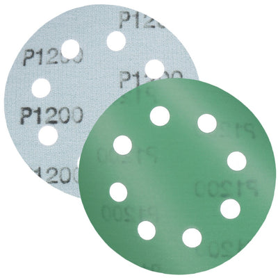 Schleifpapier, Schleifscheibe - Universal (grün 125mm, 8-fach-gelocht, Filmbasis - 10er Pack P1200