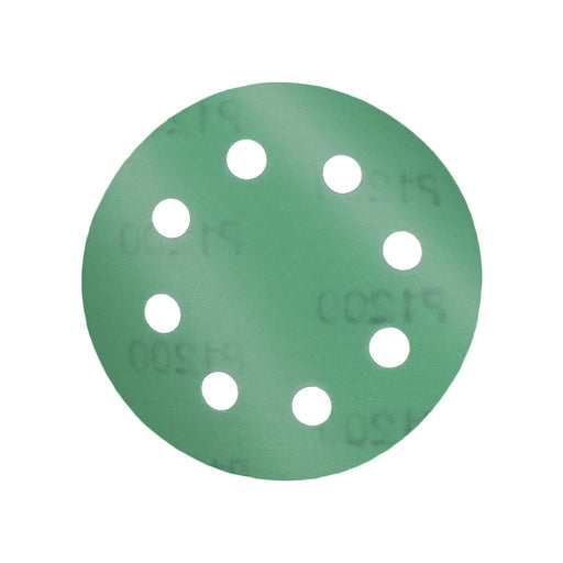 Produktbild Schleifscheibe - TP Schleifpapier, Schleifscheibe - Universal (grün 125mm, 8-fach-gelocht, Filmbasis - 10er Pack P1200