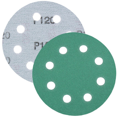 Schleifpapier, Schleifscheibe - Universal (grün 125mm, 8-fach-gelocht, Filmbasis - 10er Pack P120