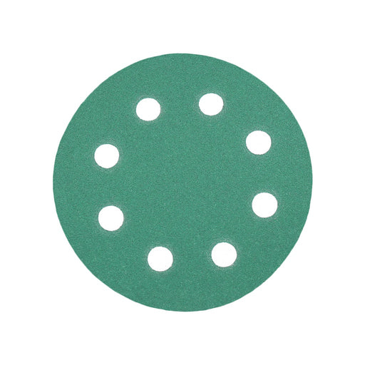 Produktbild Schleifscheibe - TP Schleifpapier, Schleifscheibe - Universal (grün 125mm, 8-fach-gelocht, Filmbasis - 10er Pack P120