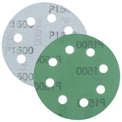 Schleifpapier, Schleifscheibe - Universal (grün 125mm, 8-fach-gelocht, Filmbasis - 10er Pack P1500