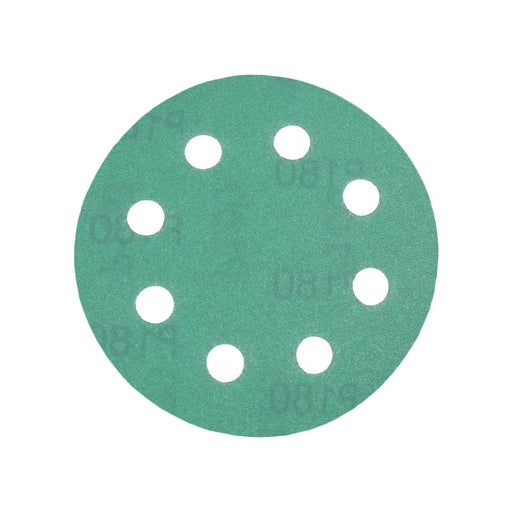 Produktbild Schleifscheibe - TP Schleifpapier, Schleifscheibe - Universal (grün 125mm, 8-fach-gelocht, Filmbasis - 10er Pack P180