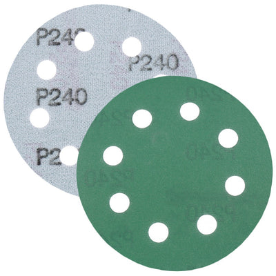 Schleifpapier, Schleifscheibe - Universal (grün 125mm, 8-fach-gelocht, Filmbasis - 10er Pack P240