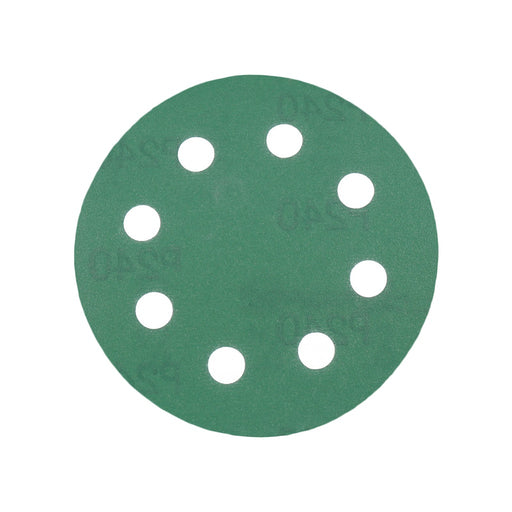 Produktbild Schleifscheibe - TP Schleifpapier, Schleifscheibe - Universal (grün 125mm, 8-fach-gelocht, Filmbasis - 10er Pack P240
