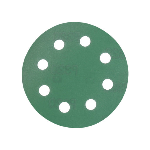 Produktbild Schleifscheibe - TP Schleifpapier, Schleifscheibe - Universal (grün 125mm, 8-fach-gelocht, Filmbasis - 10er Pack P320