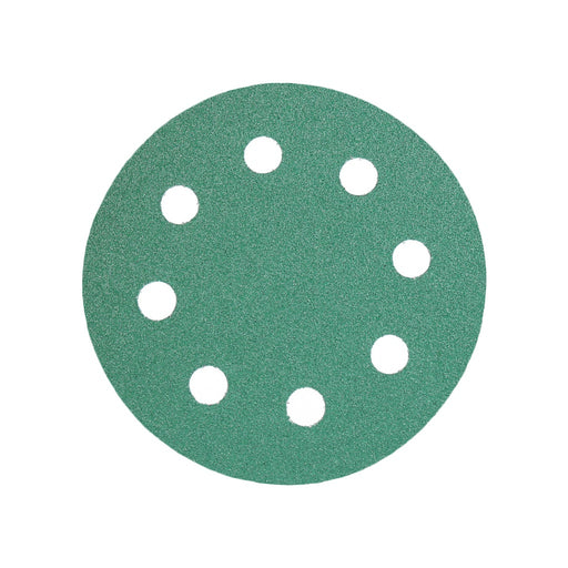 Produktbild Schleifscheibe - TP Schleifpapier, Schleifscheibe - Universal (grün 125mm, 8-fach-gelocht, Filmbasis - 10er Pack P80