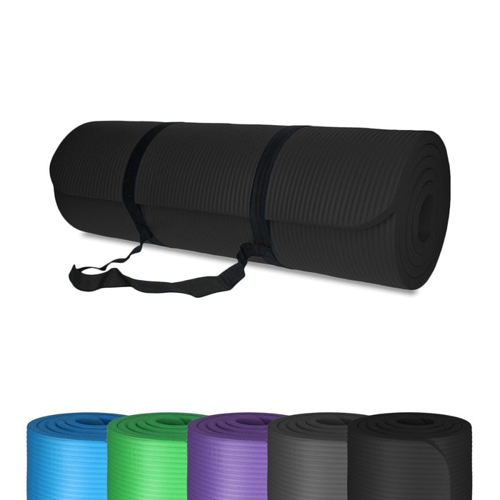 TP Yogamatte, Sport Unterlage aus Schaumstoff, für Pilates, Fitness, rutschfest, 185 x 61 x 1,5 cm Schwarz