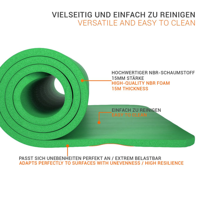 TP Yogamatte, Sport Unterlage aus Schaumstoff grün Pilates, Fitness, rutschfest, 185 x 61 x 1,5 cm