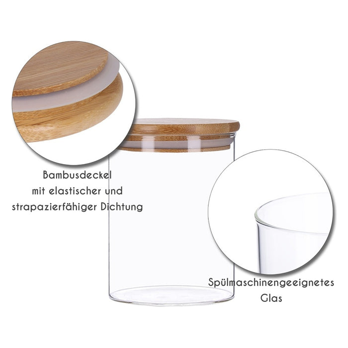 TP Vorratsgläser 8er Mix Set mit Bambus Deckel, 8 Glas Behälter inkl. Etiketten, versch. Größen