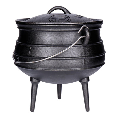 Potjie Pot - BBQ Dreifuß Dutch Oven Gusseisen, Feuerkessel mit Deckel und Füßen Pot 3 (ca. 8 Liter)