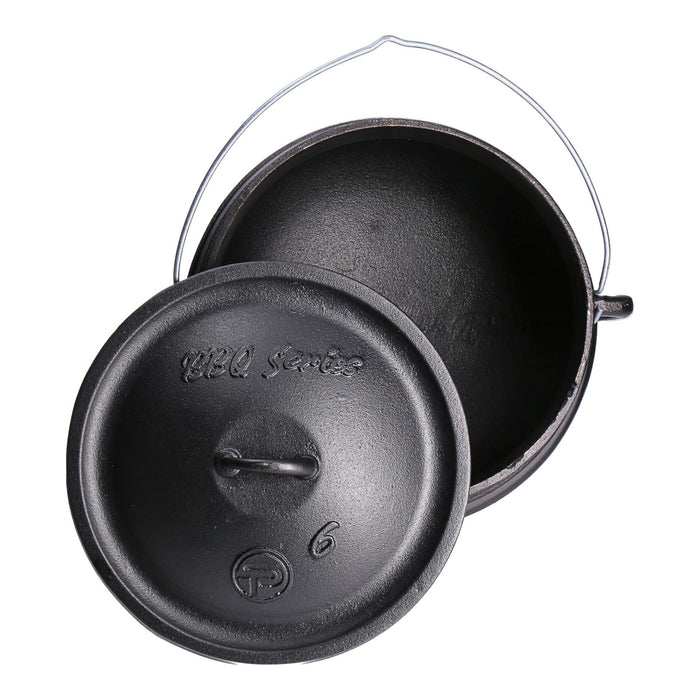TP Potjie Pot 6 Feuerkessel Dutch Oven (14L) Gusseisen, Feuerkessel mit Deckel und Füßen