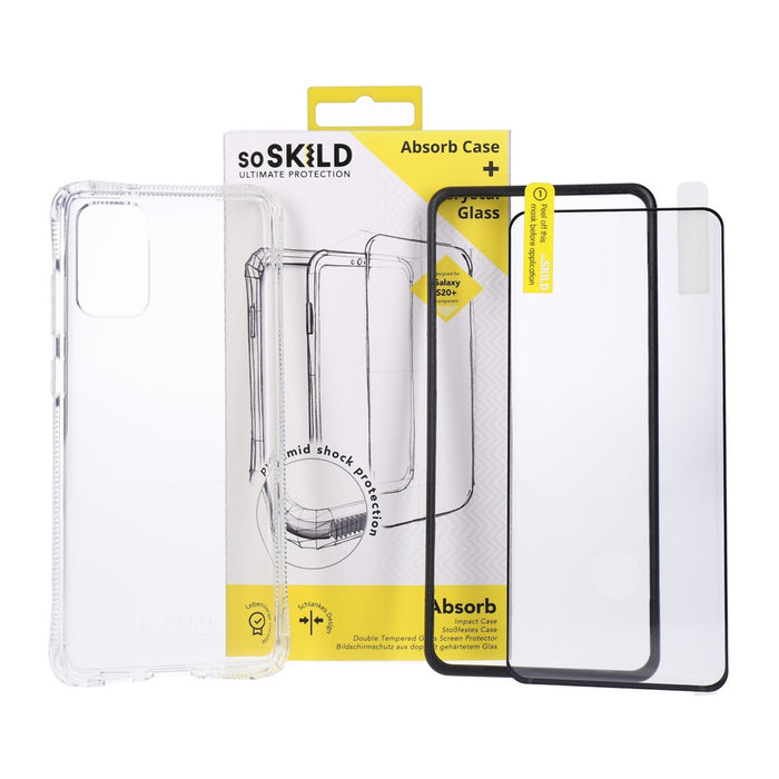 SoSkild Absorb Case Backcover + Displayschutzglas für Samsung Galaxy S20 Plus transparent