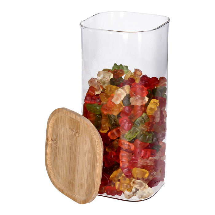 TP Vorratsglas mit Bambusdeckel, Glas Behälter für Lebensmittel, luftdicht, spülmaschinenfest - eckig 1800ml