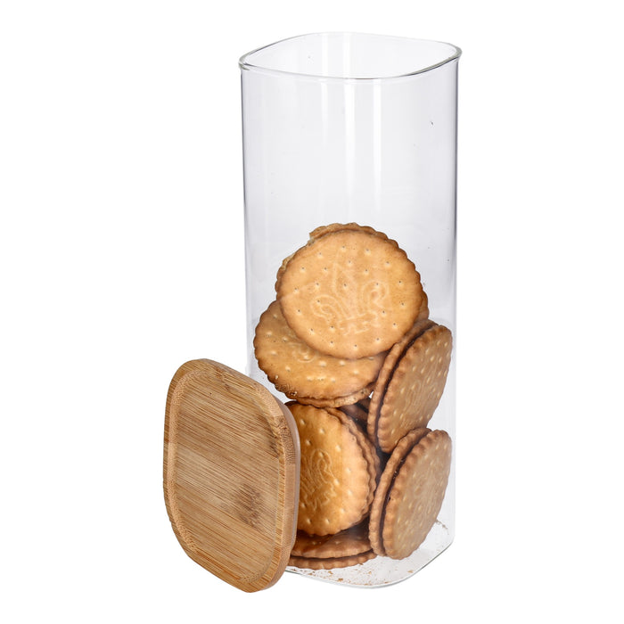 TP Vorratsglas mit Bambusdeckel, Glas Behälter für Lebensmittel, luftdicht, spülmaschinenfest - eckig 2200ml