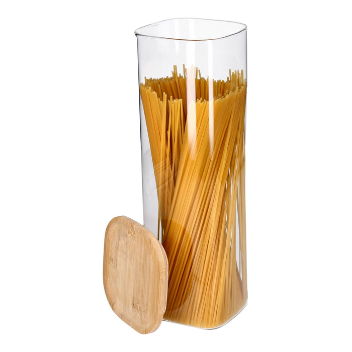TP Vorratsglas mit Bambusdeckel, Glas Behälter für Lebensmittel, luftdicht, spülmaschinenfest - eckig
