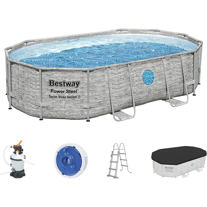 Bestway 56946 Power Steel Swim Vista Series Frame Pool Komplett-Set mit Sandfilteranlage 488x305x107