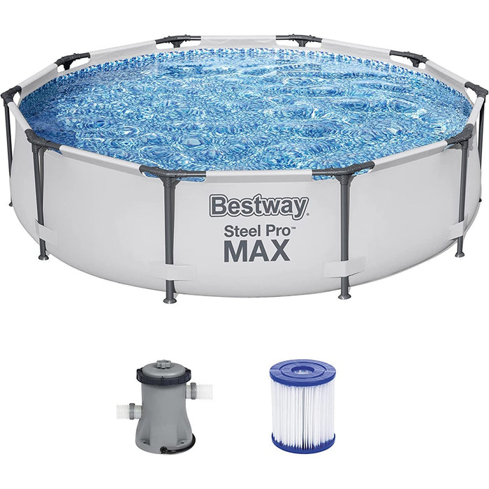 Bestway 56408 Steel Pro MAX Frame Pool-Set mit Filterpumpe Ø 305 x 76 cm, lichtgrau, rund