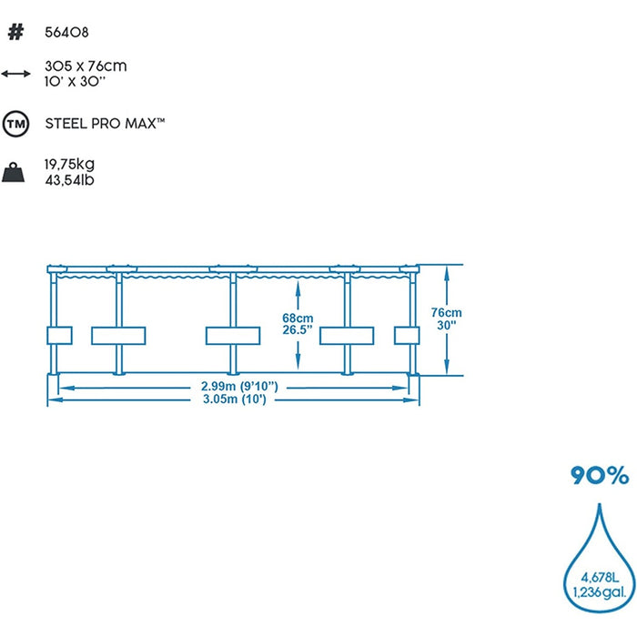 Bestway 56408 Steel Pro MAX Frame Pool-Set mit Filterpumpe Ø 305 x 76 cm, lichtgrau, rund