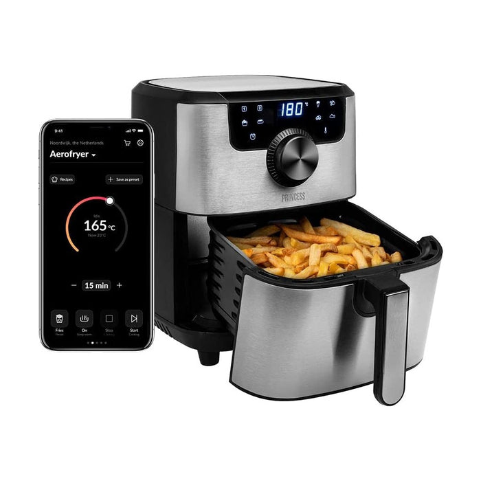 Princess Heißluftfritteuse mit Airfryer Smart App fettarme Zubereitung 4,5L XXL 1500W Edelstahl