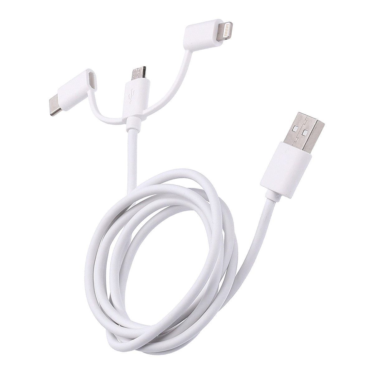 Produktbild Lade- und Sync-Kabel - Swipe 3 in 1 USB-Lade- und Syncronisatiionskabel mit USB-C, Micro-USB, Lightning-Anschluss in weiß