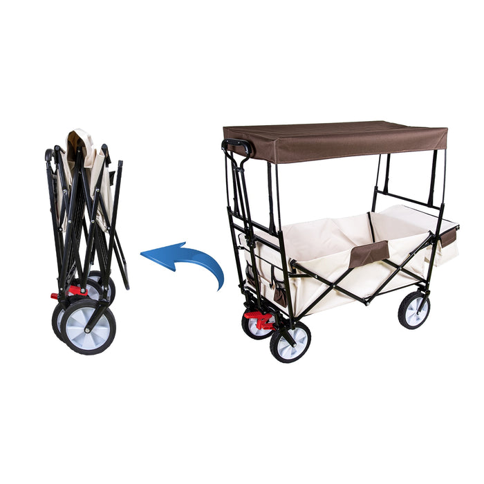 TP faltbarer Bollerwagen Beige mit abnehmbarem Dach Teleskopgriff, Kühltasche und Vorderradbremse