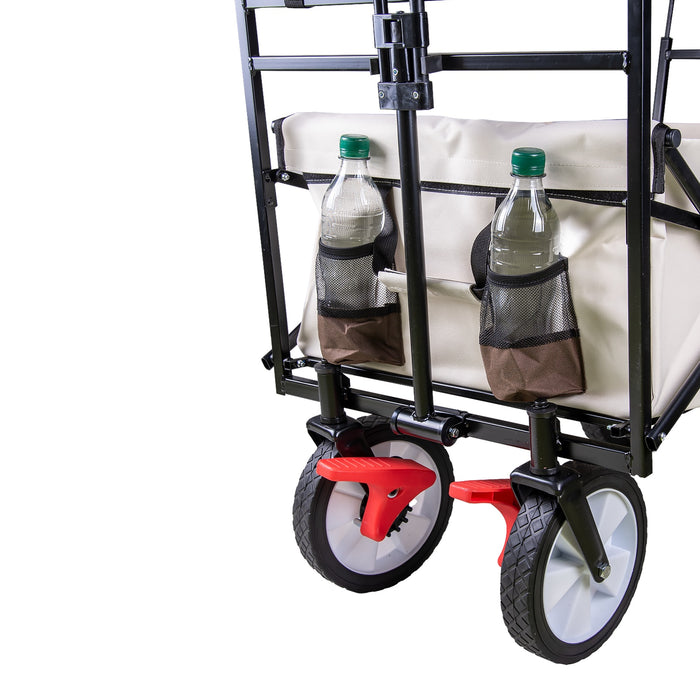 TP faltbarer Bollerwagen Beige mit abnehmbarem Dach Teleskopgriff, Kühltasche und Vorderradbremse