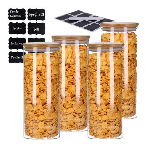 Produktbild Vorratsglas - TP Vorratsgläser 4er Set mit Bambus Deckel, luftdichte Behälter inkl. Etiketten, 4 x 1800 ml