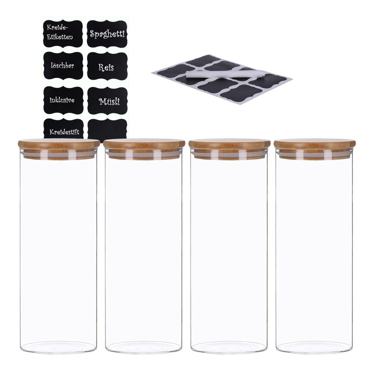 Produktbild Vorratsglas - TP Vorratsgläser 4er Set mit Bambus Deckel, luftdichte Behälter inkl. Etiketten, 4 x 1800 ml