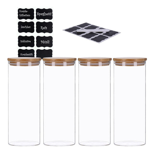 Produktbild Vorratsglas - TP Vorratsgläser 4er Set mit Bambus Deckel, luftdichte Behälter inkl. Etiketten, 4 x 1800 ml