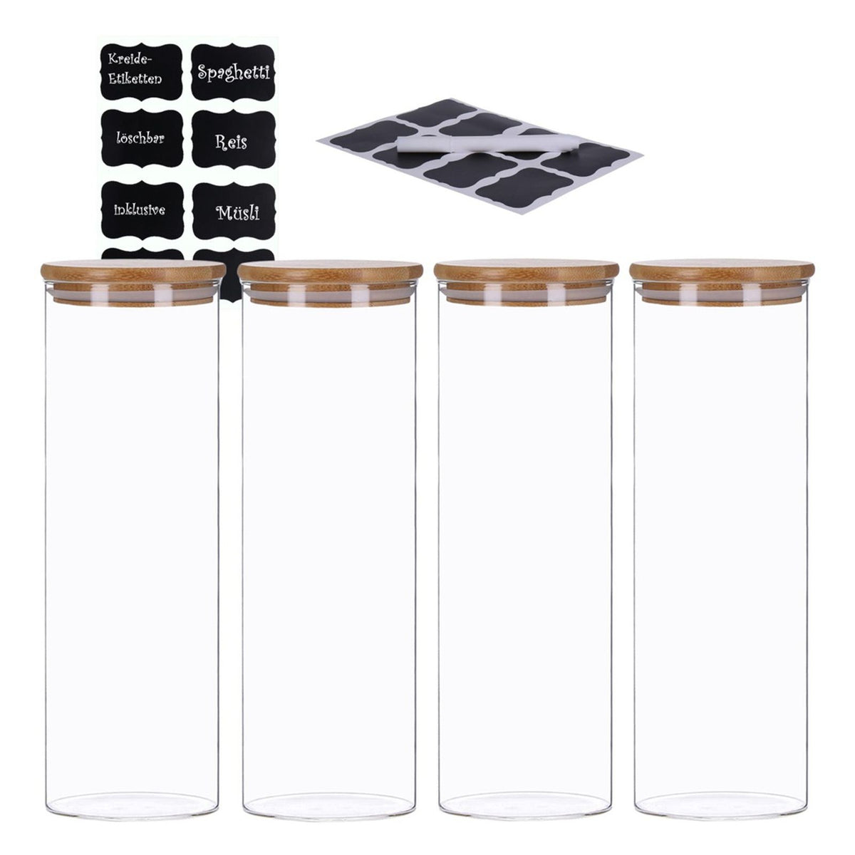 Produktbild Vorratsglas - TP Vorratsgläser 4er Set mit Bambus Deckel, luftdichte Behälter inkl. Etiketten, 4 x 2200 ml