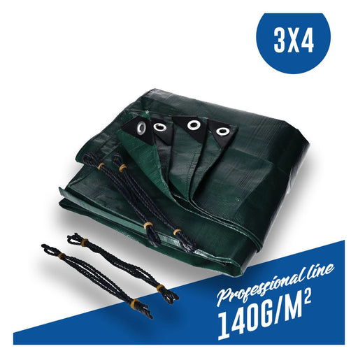 Produktbild Abdeckplane - Abdeckplane, Gewebeplane 140g/m² grün inkl. Seil Befestigungsseil, mit Ecken- und Randverstärkung 3 x 4 Meter