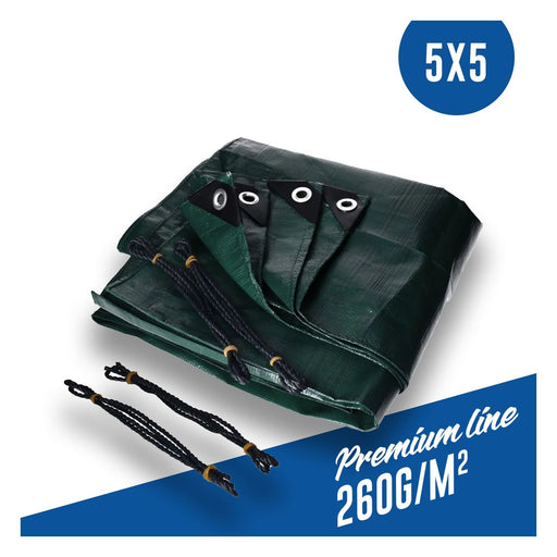 Produktbild Abdeckplane - Abdeckplane, Gewebeplane 260g/m² grün inkl. 4x Befestigungsseil, mit Ecken- und Randverstärkung 5 x 5 Meter