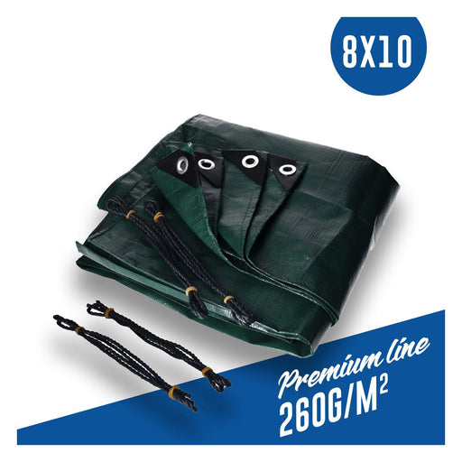 Produktbild Abdeckplane - Abdeckplane, Gewebeplane 260g/m² grün inkl. 4x Befestigungsseil, mit Ecken- und Randverstärkung 8 x 10 Meter