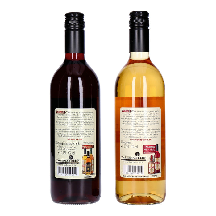 Wikinger Met Lagerfeuer-Set 2x 0,75 L Glasflasche Original & Roter Wikinger Met inkl. 1x Glas 4cl