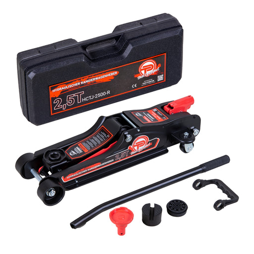Produktbild Rangierwagenheber - TP Hydraulischer KFZ-Rangierwagenheber 2,5t Rot Koffer, SUV-Adapter und 2x Gummiauflage