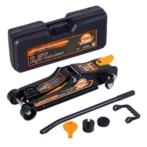 Produktbild Rangierwagenheber - TP Hydraulischer KFZ-Rangierwagenheber 2,5t orange Koffer, SUV-Adapter und 2x Gummiauflage