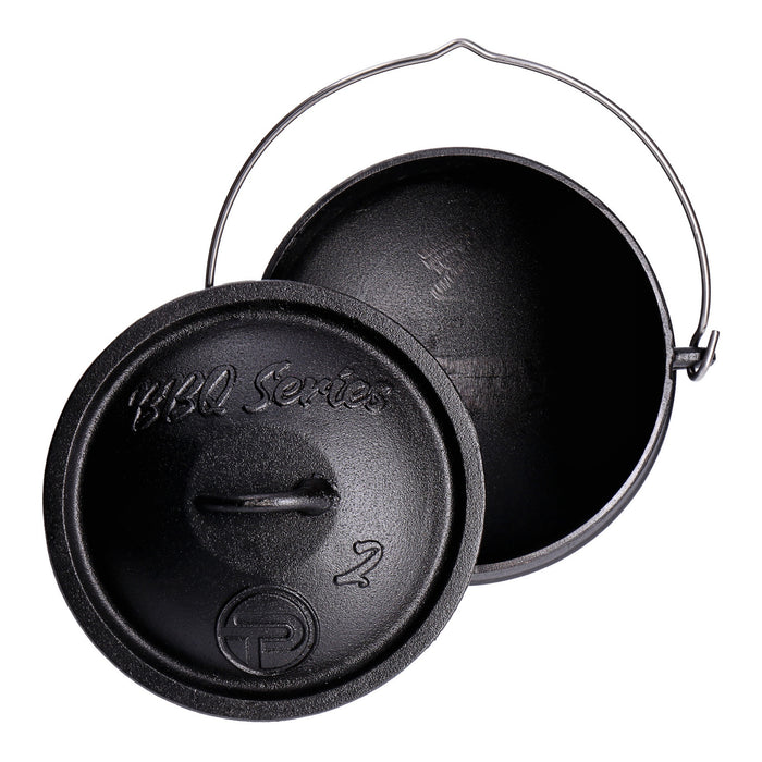 TP Potjie Pot 2, BBQ Dreifuß Kochtopf, Dutch Oven Feuerkessel mit Deckel und Füßen, Pot 2
