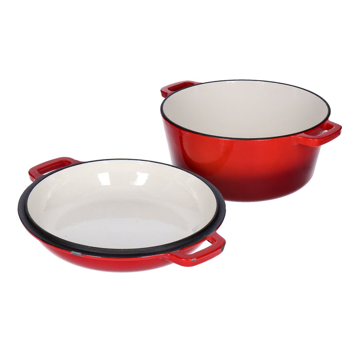 2 in 1 Multifunktionsbräter, Topf und Pfanne, aus emailliertem Gusseisen inkl. Silikongriffe