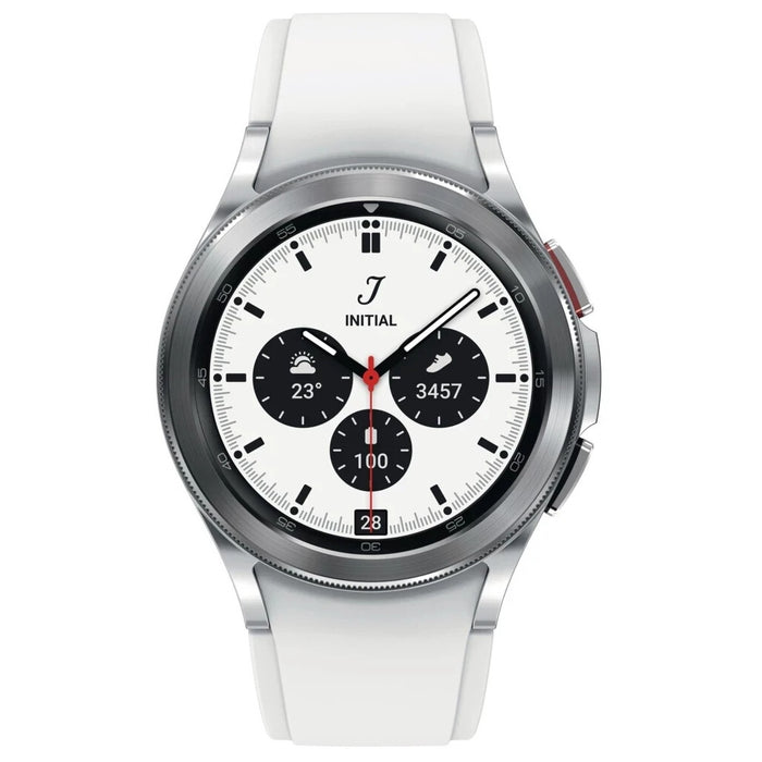 Samsung Galaxy Watch 4 Classic 42mm Silber mit Silikonarmband Weiß