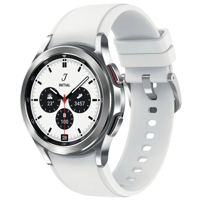 Samsung Galaxy Watch 4 Classic 42mm Silber mit Silikonarmband Weiß