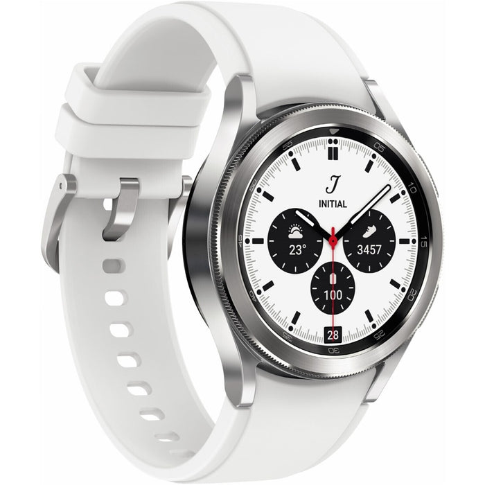 Samsung Galaxy Watch 4 Classic 42mm Silber mit Silikonarmband Weiß