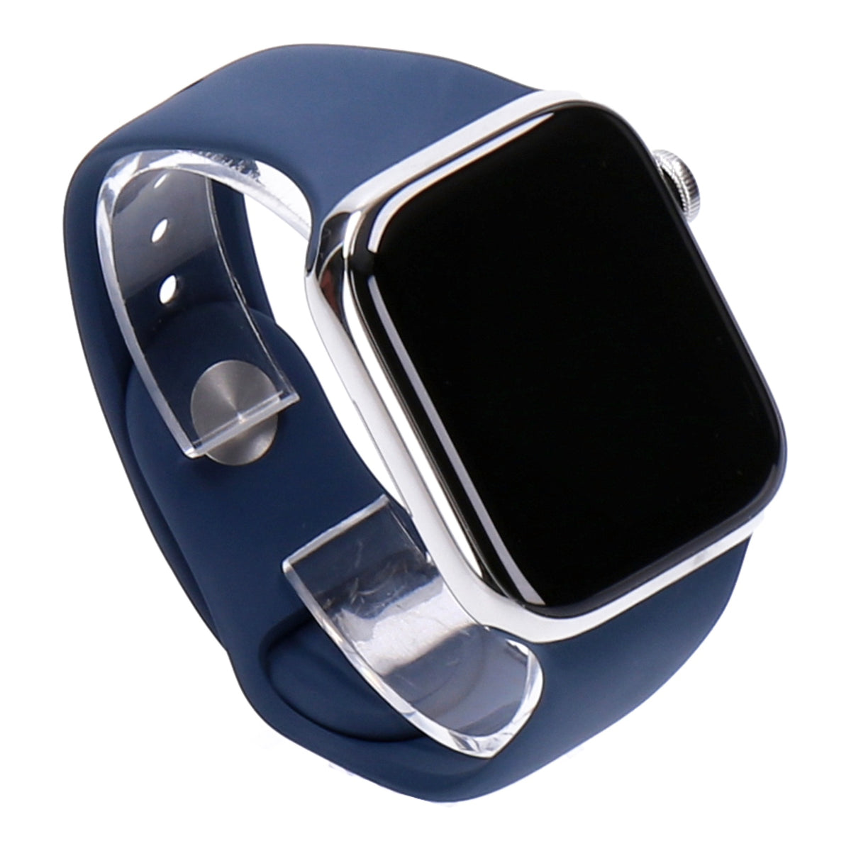 Produktbild Smartwatches - Apple Watch Series 9 45mm GPS + 4G Silber Edelstahlgehäuse mit Sportarmband Sturmblau S/M