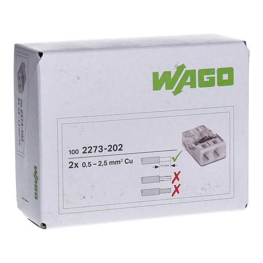Produktbild Verbindungsklemme - WAGO COMPACT 2273-202 Verbindungsklemme 100er Pack für 2-Leiter mit 0,5-2,5mm² -weiß