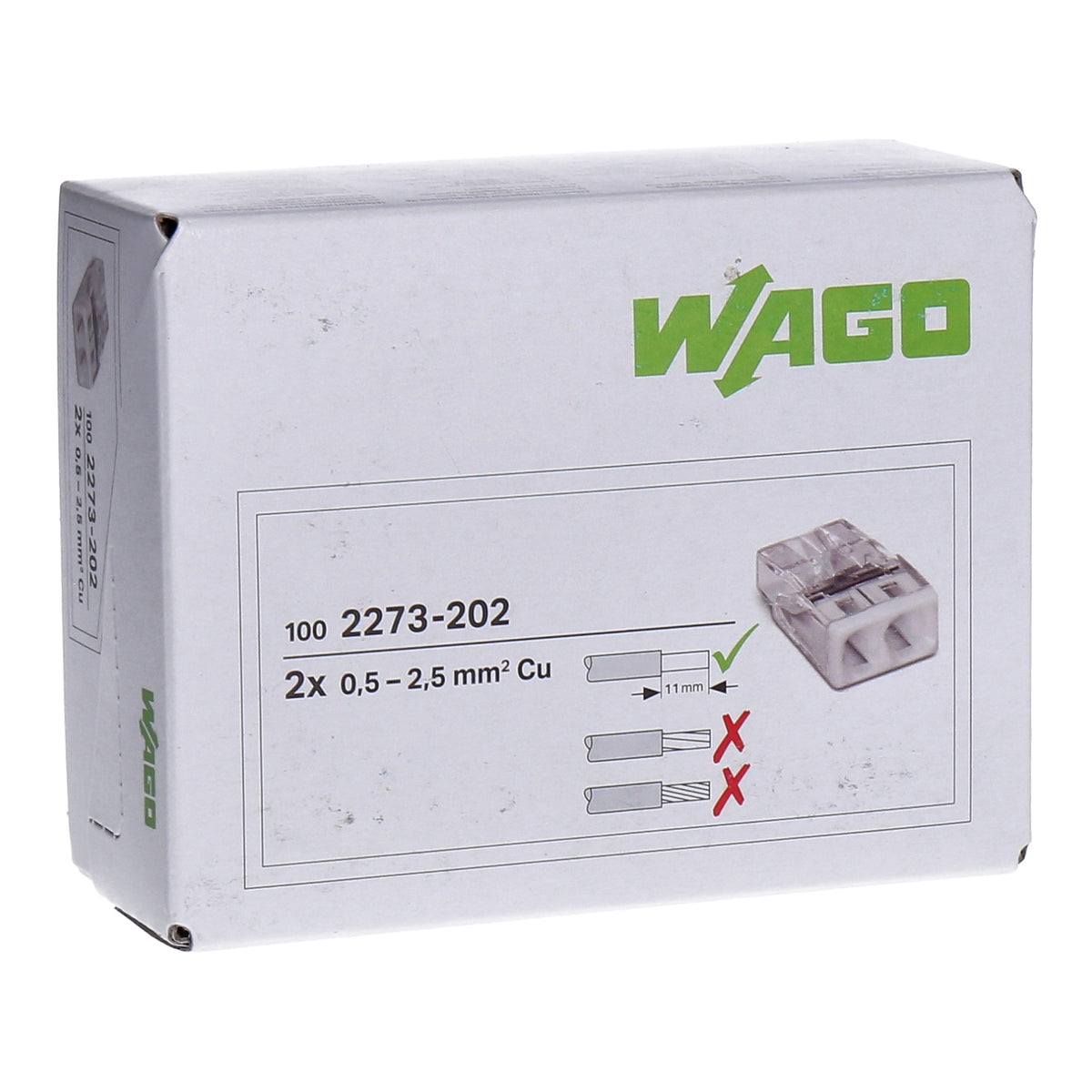 Produktbild Verbindungsklemme - WAGO COMPACT 2273-202 Verbindungsklemme 100er Pack für 2-Leiter mit 0,5-2,5mm² -weiß