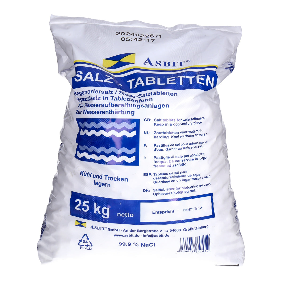 Produktbild Wasserenthärter - ASBIT Regeneriersalz Tabletten für Wasserenthärter Wasserenthärtern Entkalkern hochreines Siedesalz