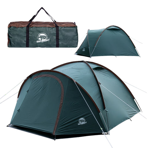 Produktbild Campingzelt - Campingzelt für 3-4 Personen, doppelwandig, stabil wasserdicht, verdunkelter Innenraum inkl. Tasche Grün/Braun