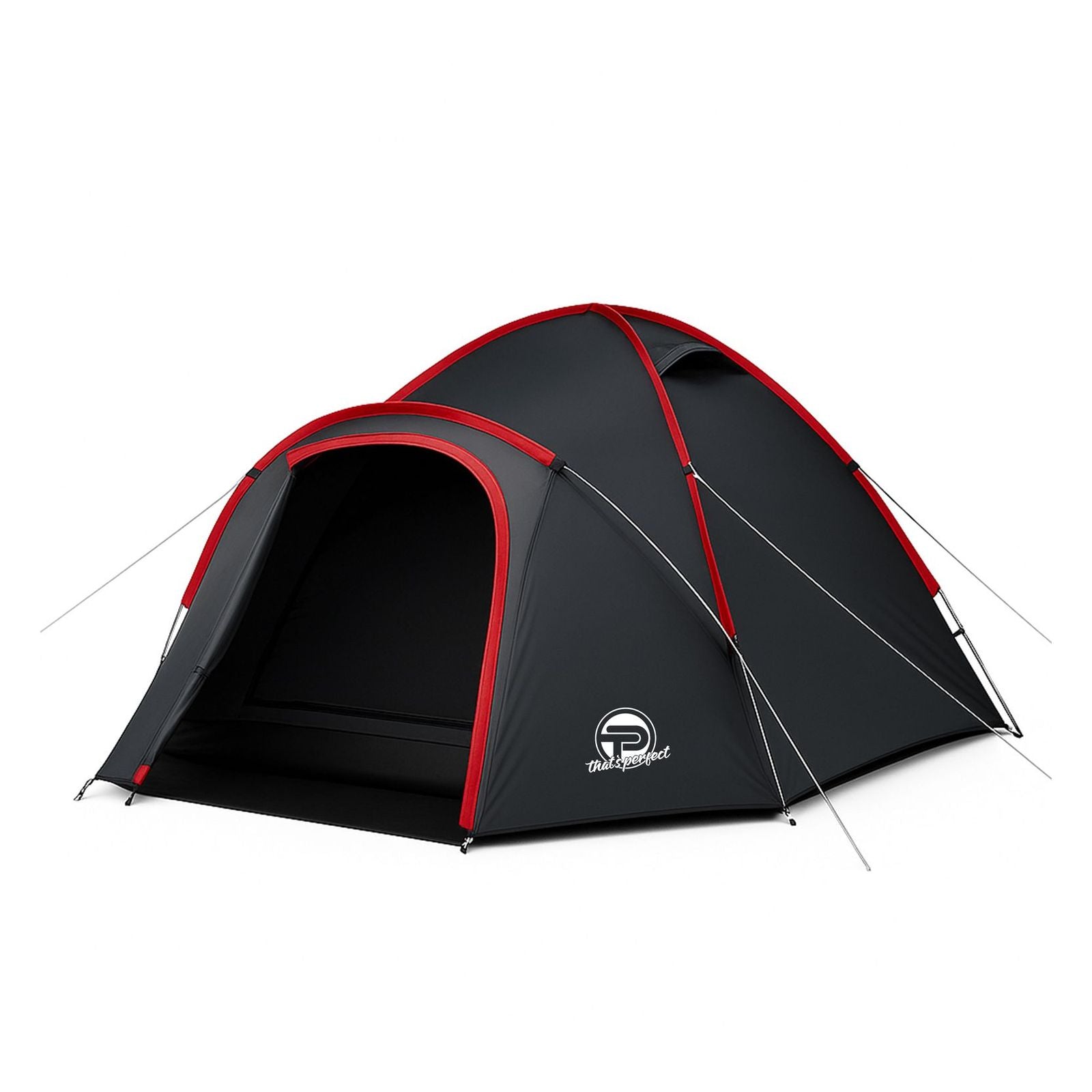TP Campingzelt für 3-4 Personen, doppelwandig, wasserdicht, verdunkelter Innenraum inkl. Tasche Grau/Rot